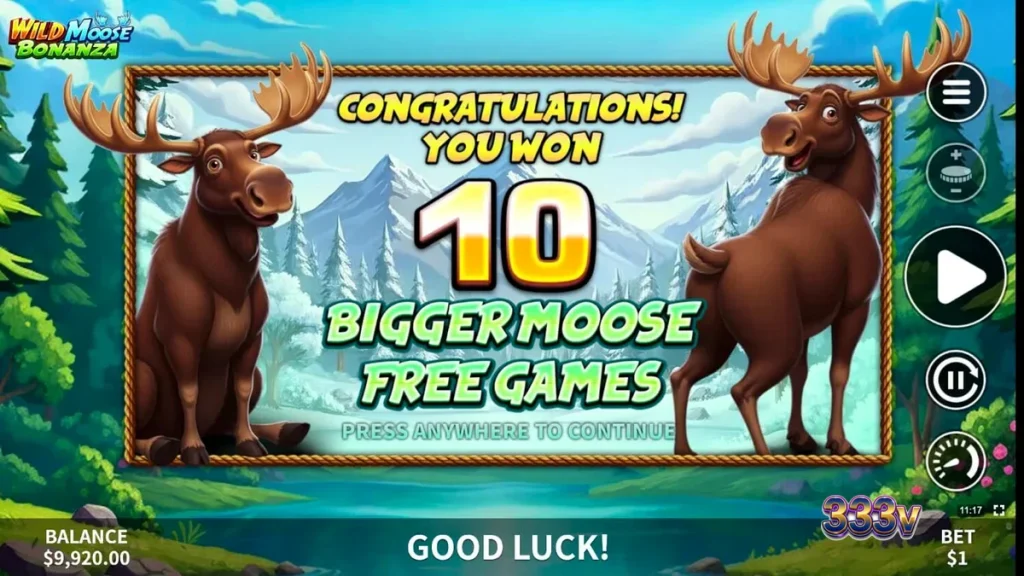 Tampilan visual slot Wild Moose Bonanza dengan latar belakang hutan dan simbol bertema alam