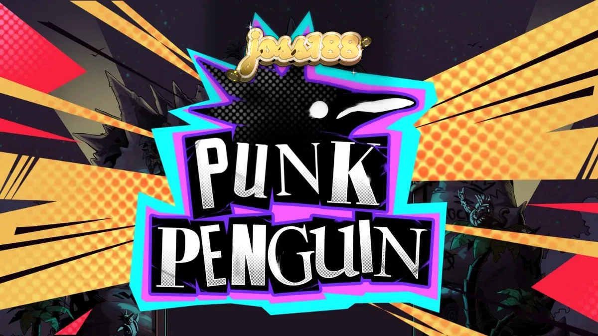 Tampilan visual slot Punk Penguin dengan tema konser rock penguin yang penuh energi